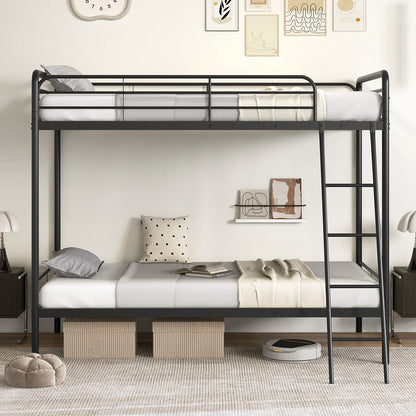 Heavy Duty Metal Bunk Bed with Ladder and Safety Guardrails-Black