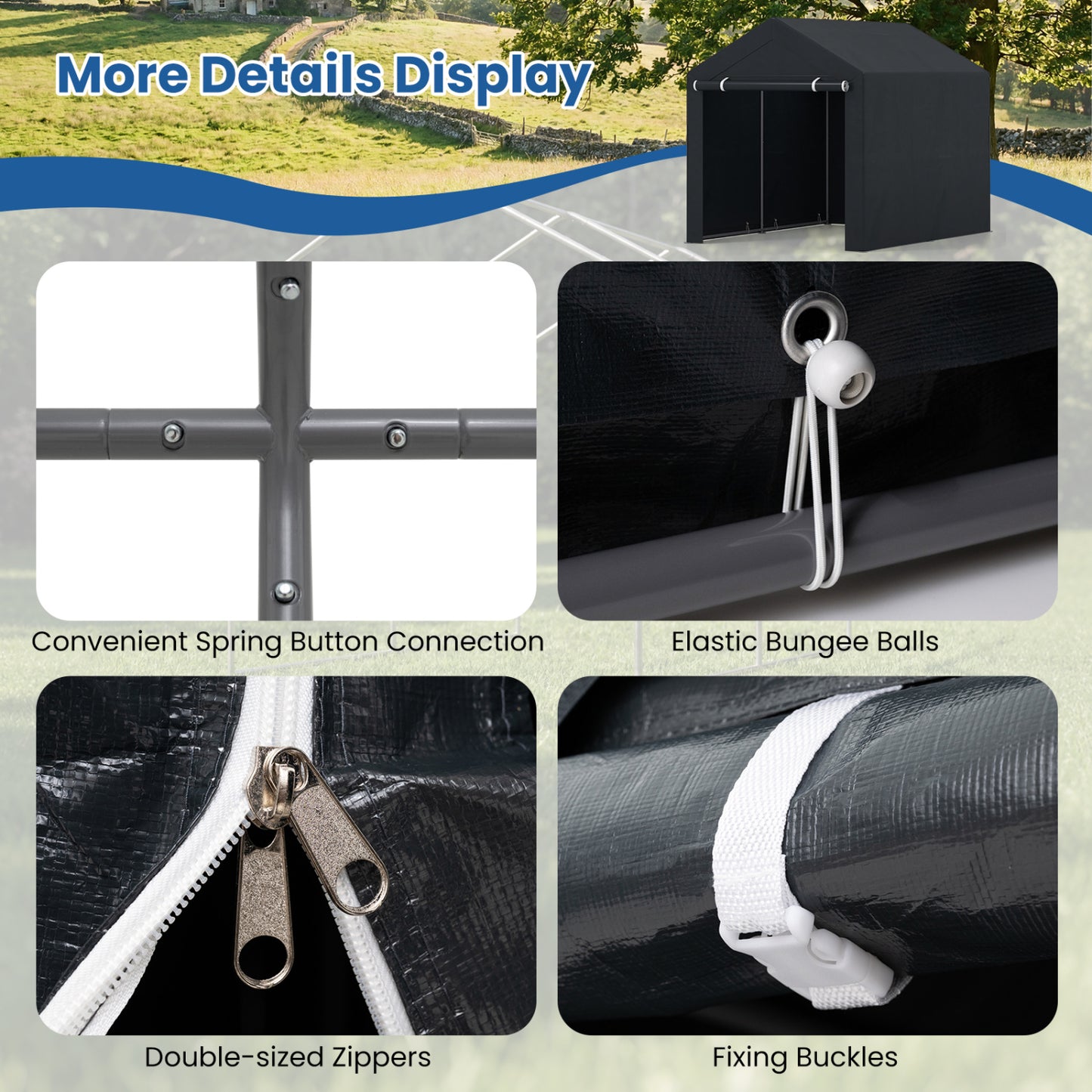 Portable Storage Shed with Roll-Up Zipper Door