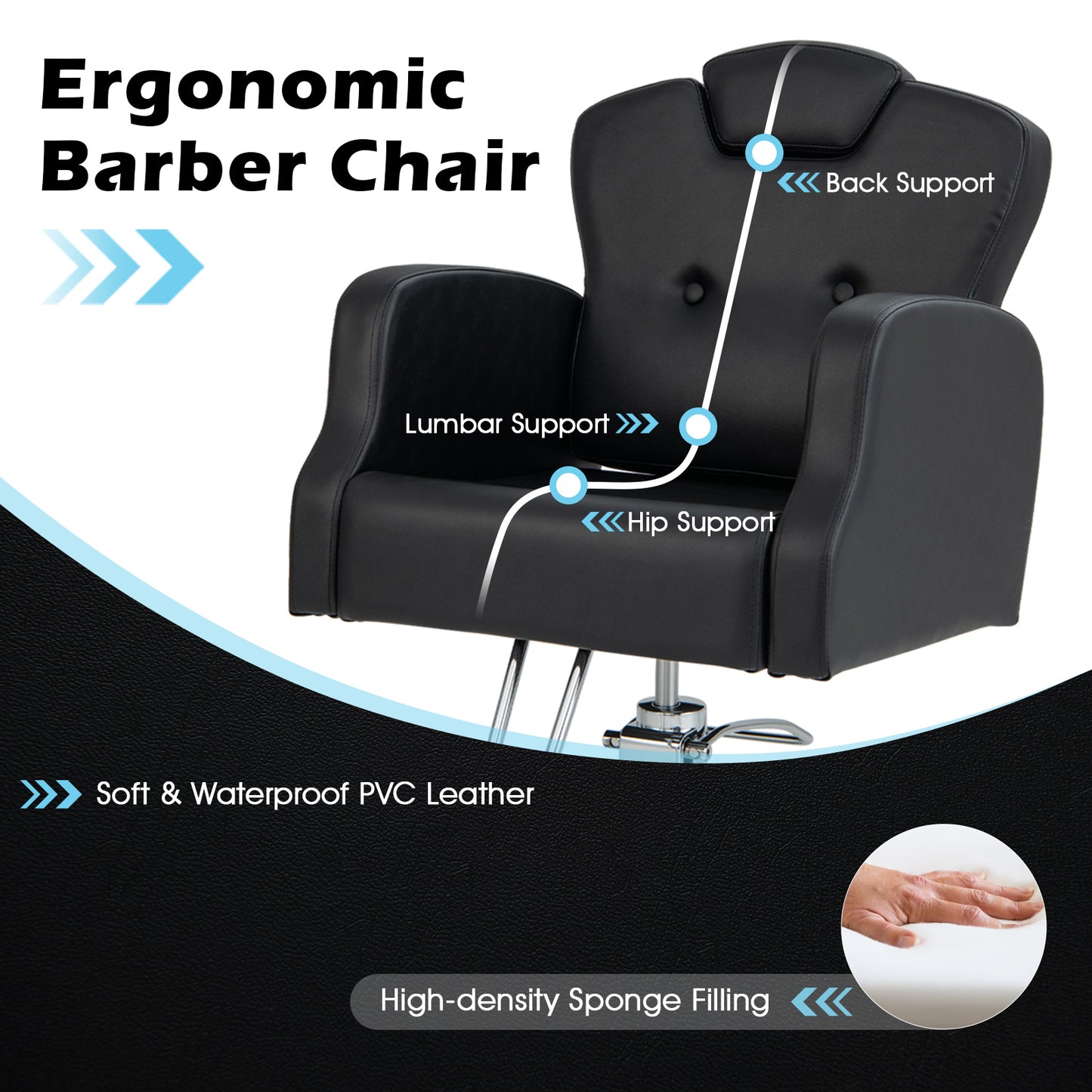 Heavy Duty Salon Chair with 360 Degrees Swivel-Black