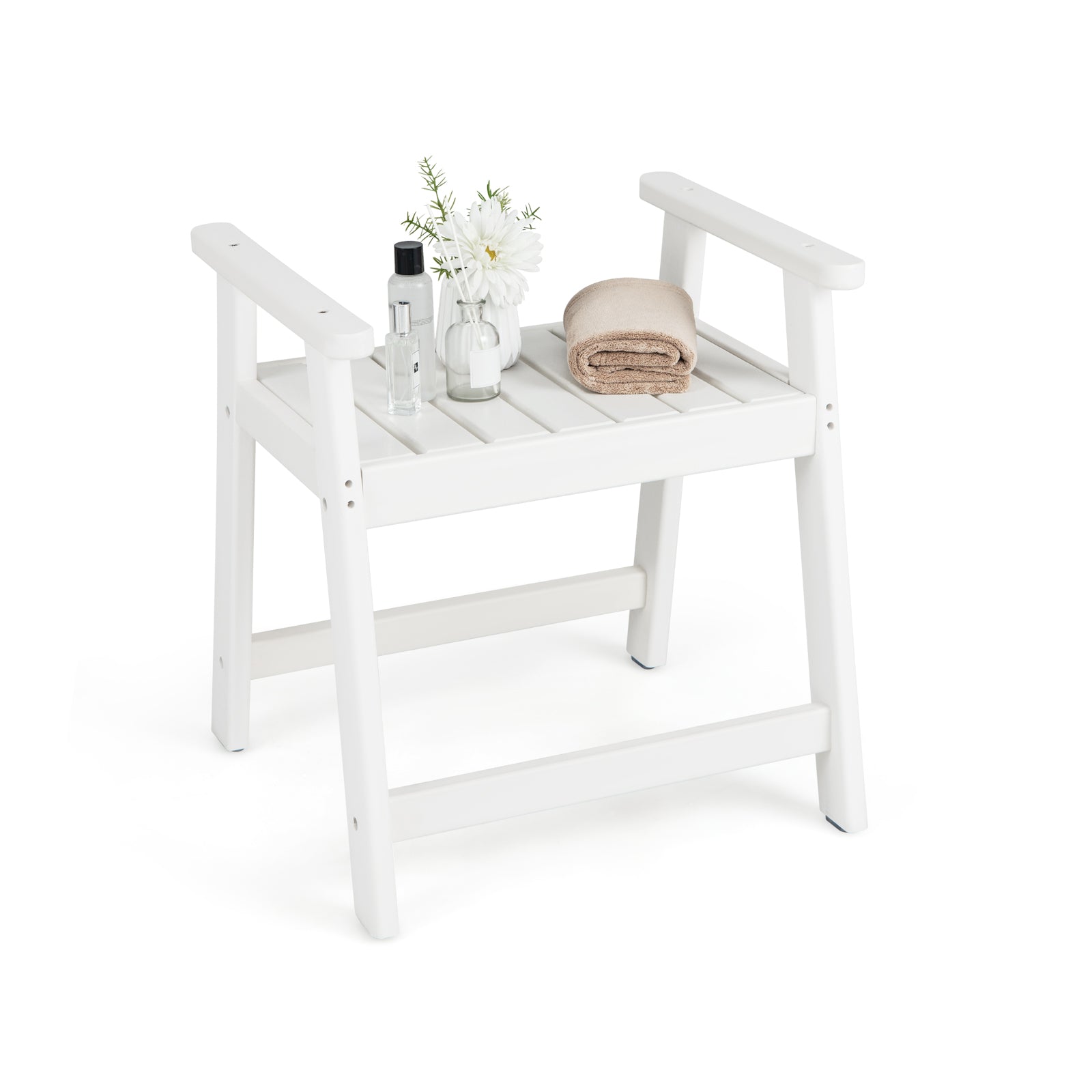 Shower Bench with Arms for Inside Shower Shaving Legs-Brown - White
