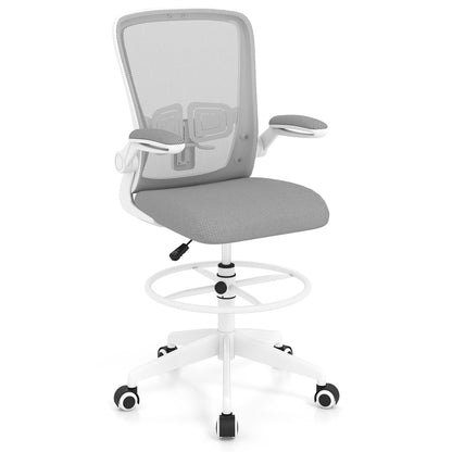Height Adjustable Drafting Chair with Flip Up Arms for Home Office-White - Gray