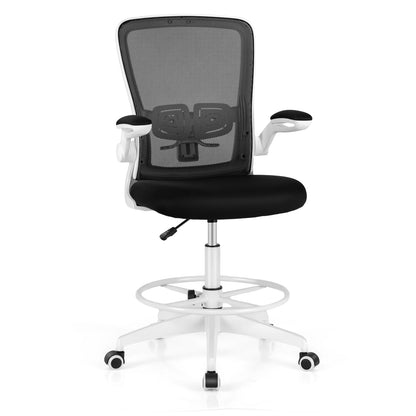 Height Adjustable Drafting Chair with Flip Up Arms for Home Office-White - White