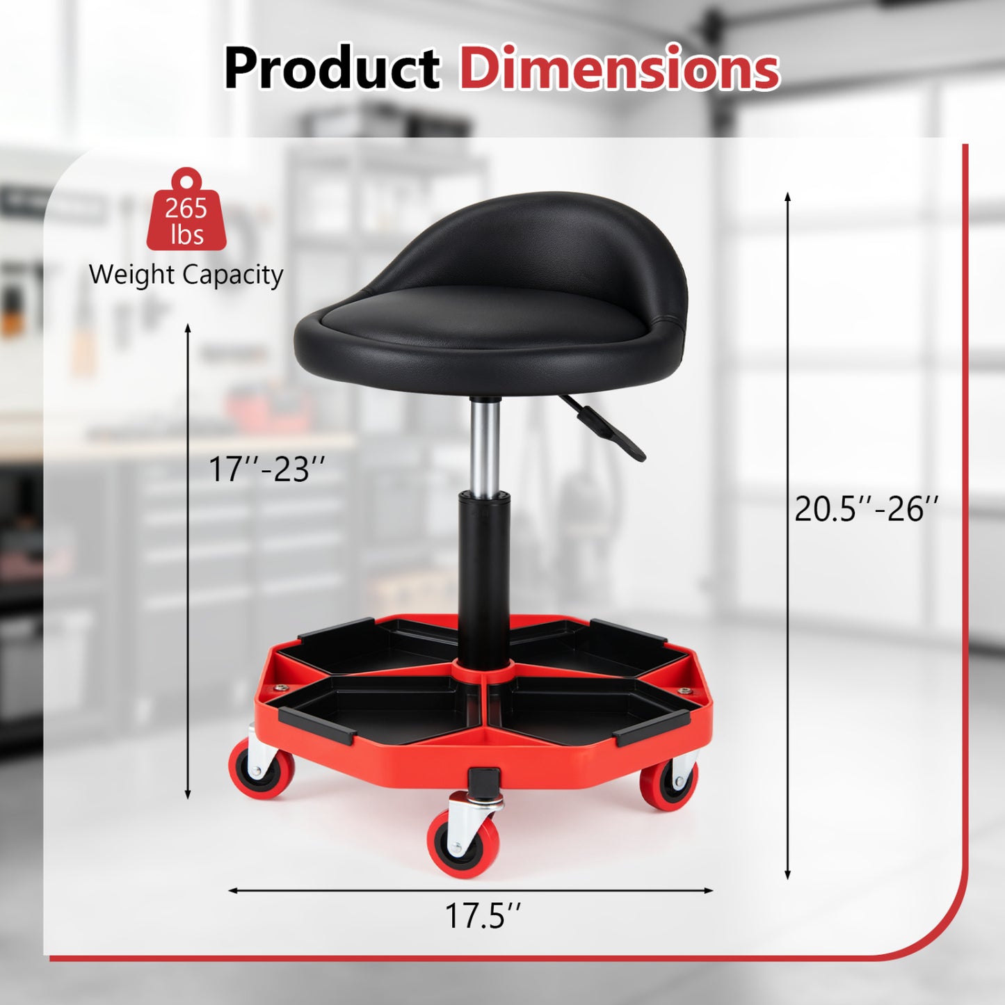 Adjustable Rolling Mechanic Seat with Storage Tray