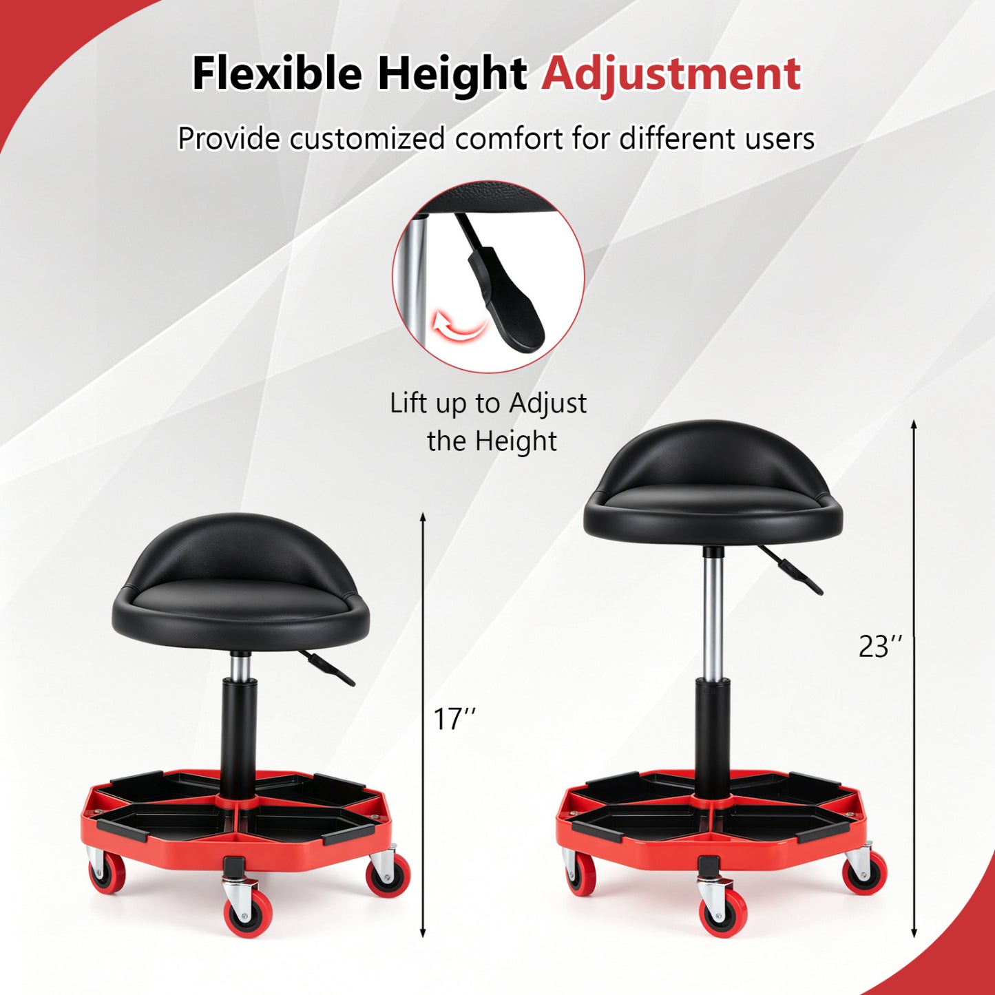 Adjustable Rolling Mechanic Seat with Storage Tray