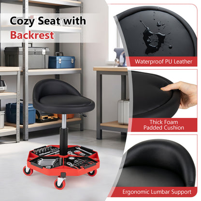 Adjustable Rolling Mechanic Seat with Storage Tray