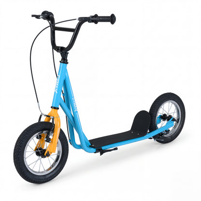 Height Adjustable Kid Kick Scooter with 12 Inch Air Filled Wheel-Grey - Blue