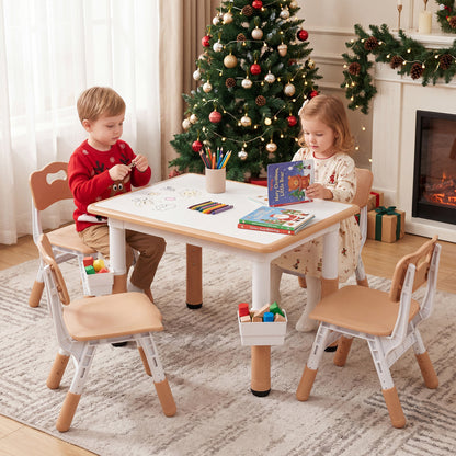 Kids Table and 4 Chairs Set with Adjustable Height