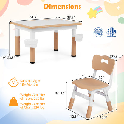 Kids Table and 4 Chairs Set with Adjustable Height