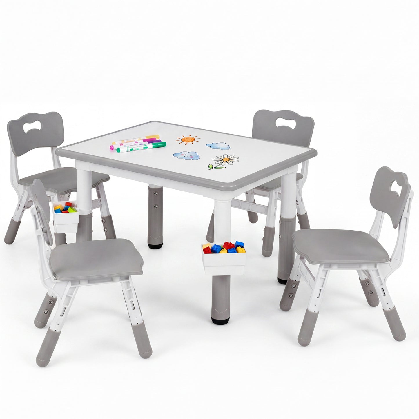 Kids Table and 4 Chairs Set with Adjustable Height