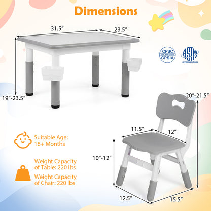 Kids Table and 4 Chairs Set with Adjustable Height