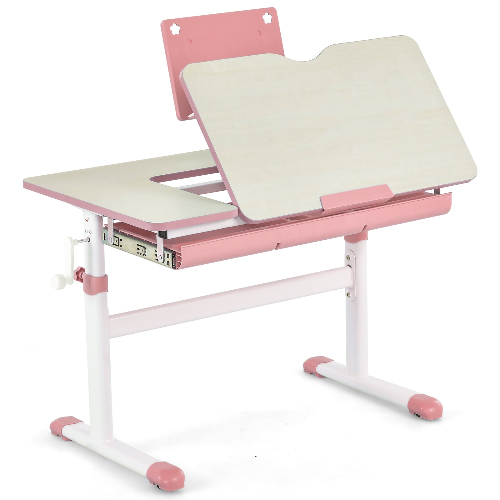 Height-Adjustable Kids Desk with Tilt Desktop and Book Stand-Blue - Pink