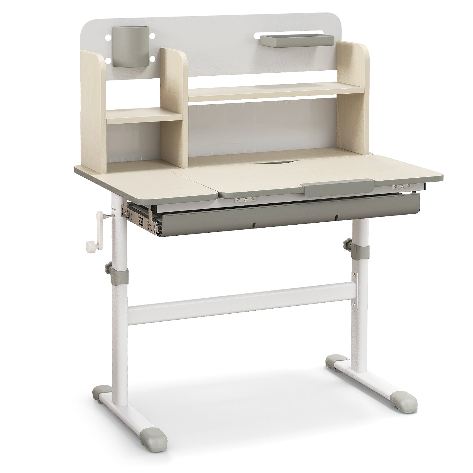 Height Adjustable Kids Study Desk with Tilt Desktop for 3-12 Years Old-Blue - Gray