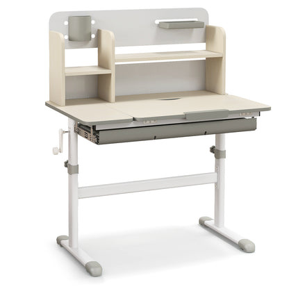 Height Adjustable Kids Study Desk with Tilt Desktop for 3-12 Years Old-Blue - Gray