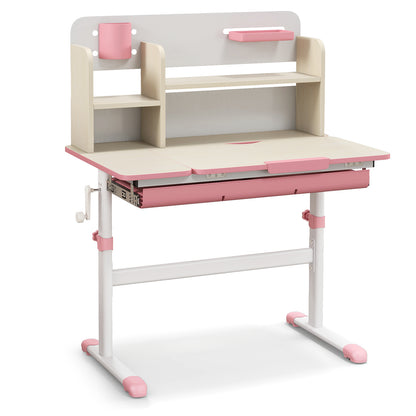 Height Adjustable Kids Study Desk with Tilt Desktop for 3-12 Years Old-Blue - Pink