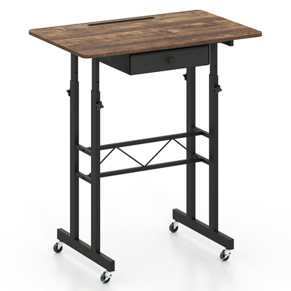 Height Adjustable Standing Desk with Wheels & Drawer