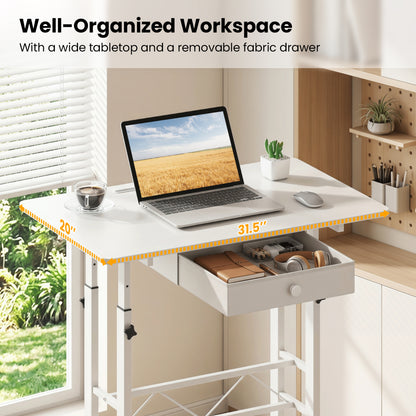 Height Adjustable Standing Desk with Wheels & Drawer