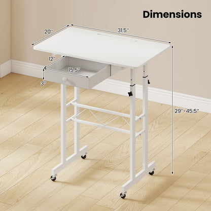 Height Adjustable Standing Desk with Wheels & Drawer