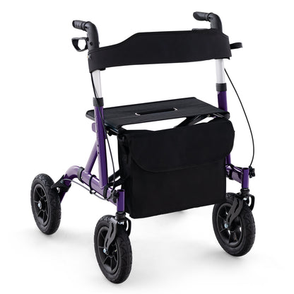 Height Adjustable Rollator Walker Foldable Rolling Walker with Seat for Seniors-Black - Purple
