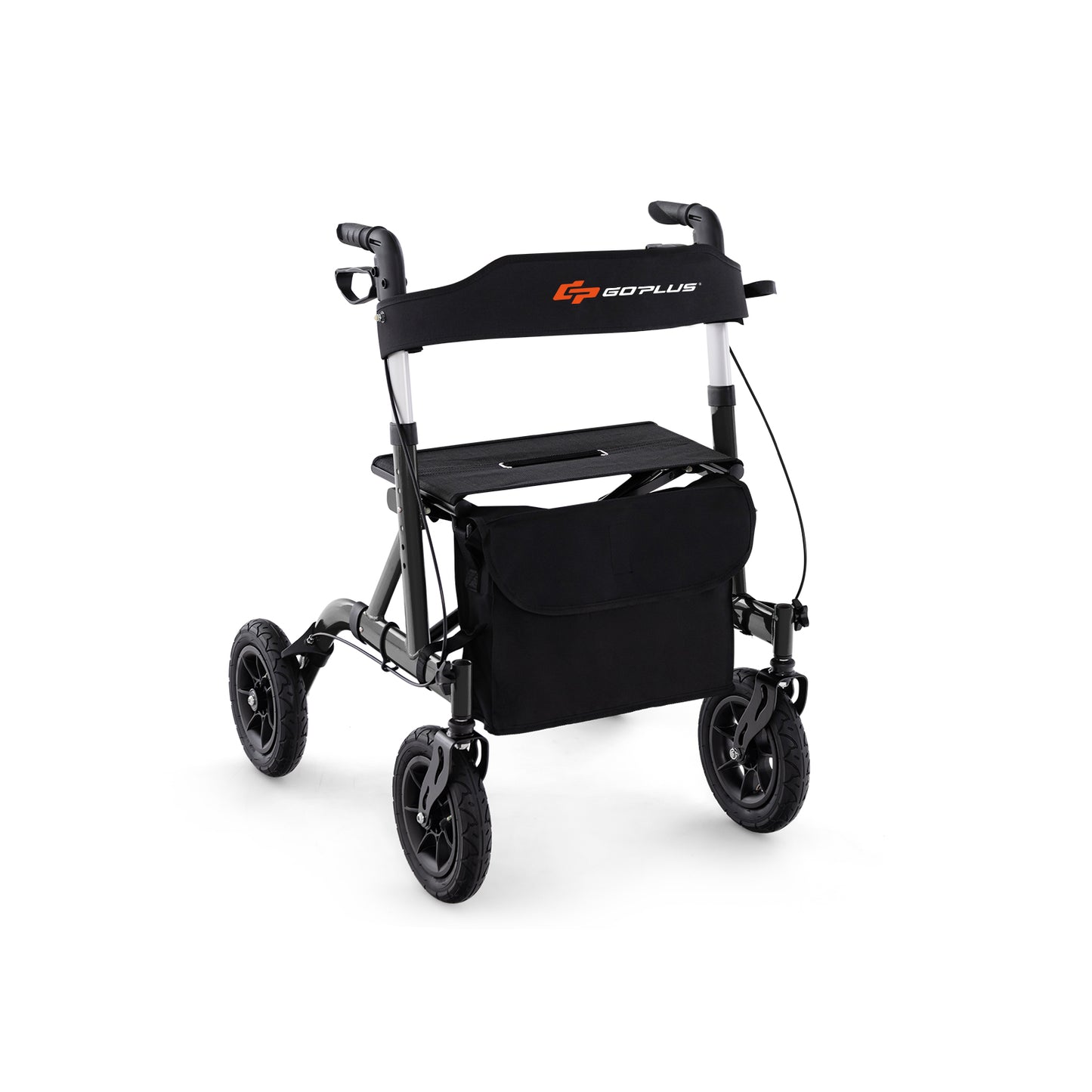 Height Adjustable Rollator Walker Foldable Rolling Walker with Seat for Seniors-Black - Black