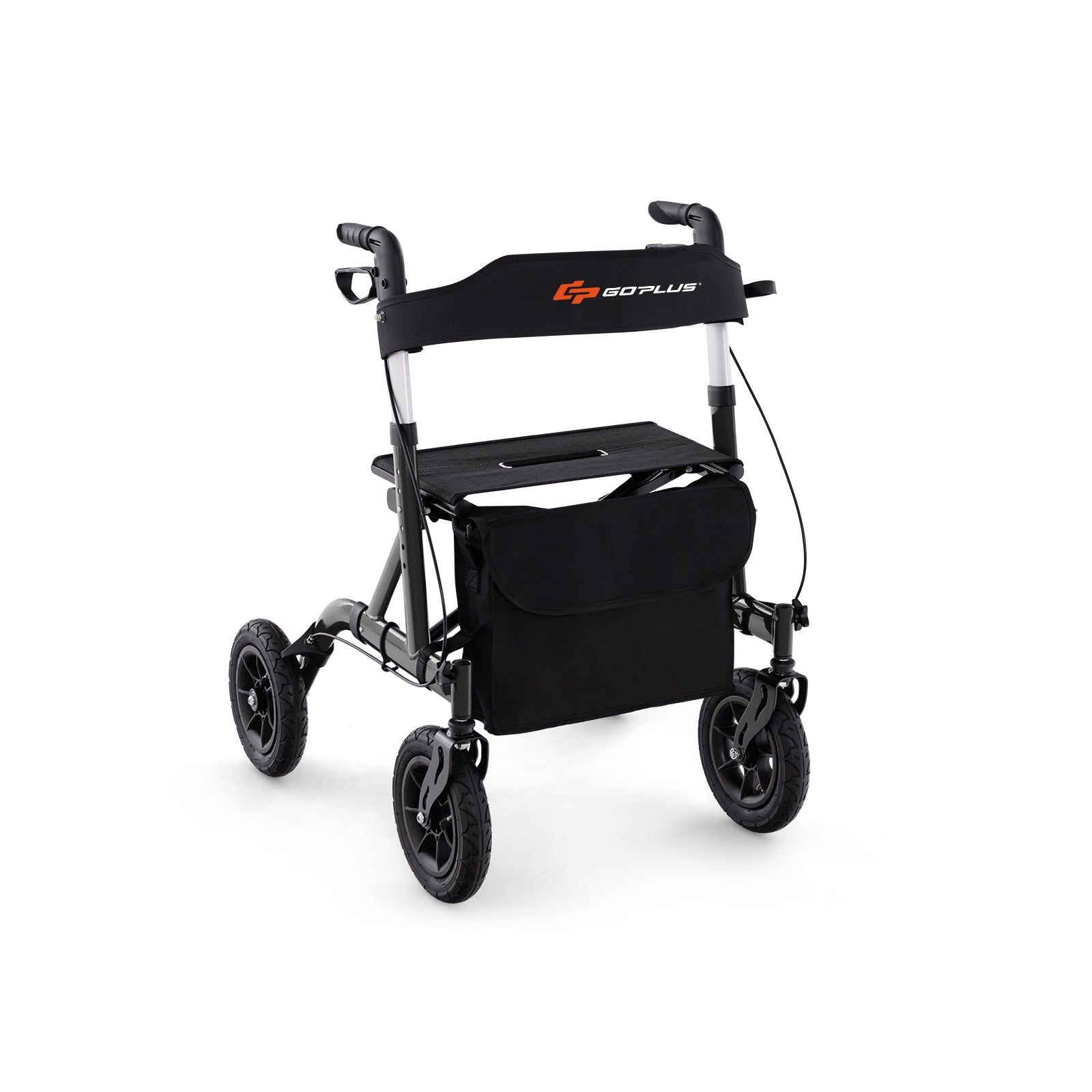 Height Adjustable Rollator Walker Foldable Rolling Walker with Seat for Seniors-Black - Black