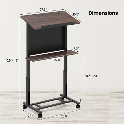 40.5-49 Inch Height Adjustable Rolling Podium Stand Lectern Table-Black