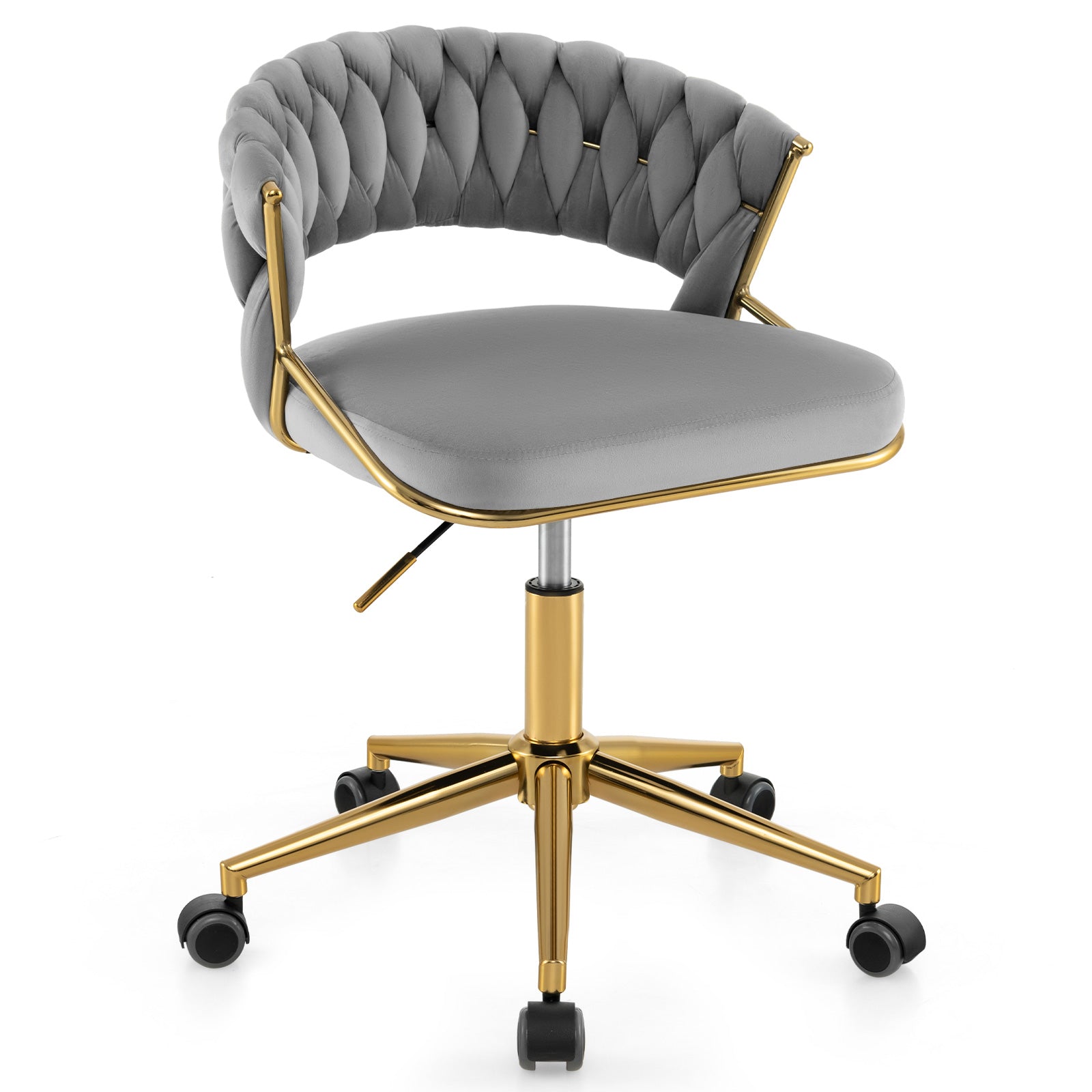 360¬∞ Height Adjustable Swivel Upholstered Desk Computer Chair with Hand-woven Back-Gray