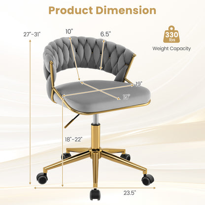 360¬∞ Height Adjustable Swivel Upholstered Desk Computer Chair with Hand-woven Back-Gray