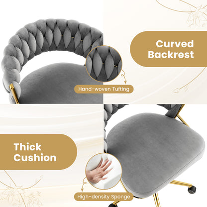 360¬∞ Height Adjustable Swivel Upholstered Desk Computer Chair with Hand-woven Back-Gray