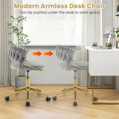 360¬∞ Height Adjustable Swivel Upholstered Desk Computer Chair with Hand-woven Back-Gray