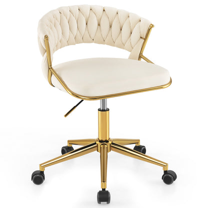 360¬∞ Height Adjustable Swivel Upholstered Desk Computer Chair with Hand-woven Back-Beige