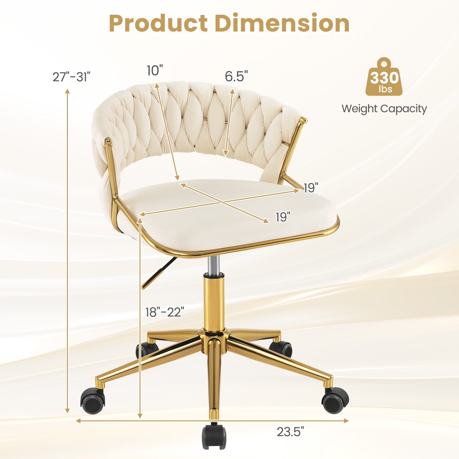 360¬∞ Height Adjustable Swivel Upholstered Desk Computer Chair with Hand-woven Back-Beige