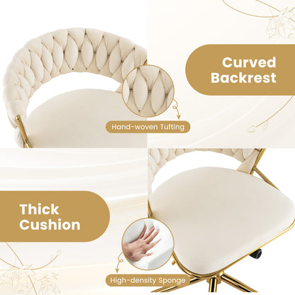 360¬∞ Height Adjustable Swivel Upholstered Desk Computer Chair with Hand-woven Back-Beige