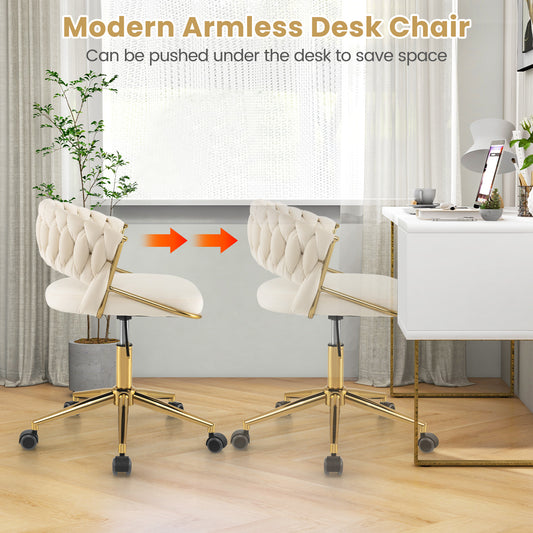 360¬∞ Height Adjustable Swivel Upholstered Desk Computer Chair with Hand-woven Back-Beige