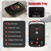 2-in-1 Rolling Tool Tray Height Adjustable Work Table with Detachable Part Tray-Black