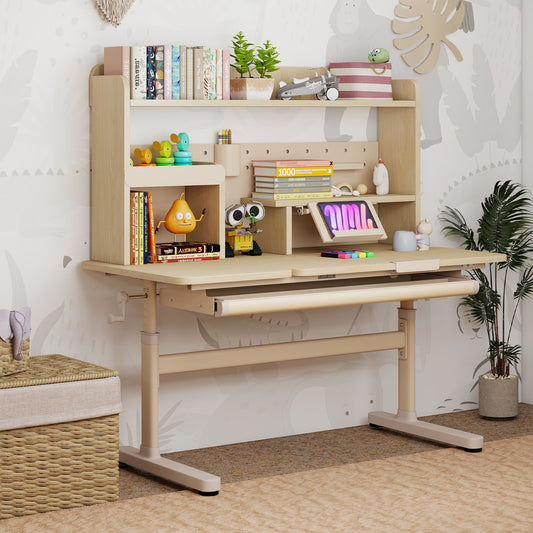 Height Adjustable Writing Table with Tilt Desktop and Retractable Book Stand-Yellow