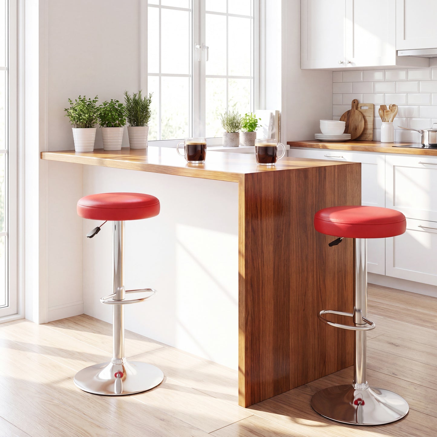 Adjustable Swivel Bar Stool with Footrest, 400 lbs Capacity