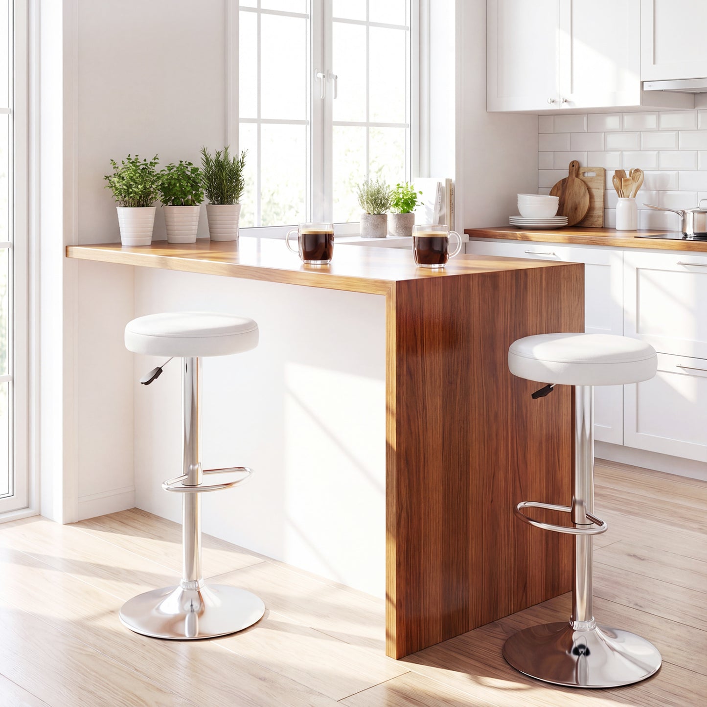 Adjustable Swivel Bar Stool with Footrest, 400 lbs Capacity