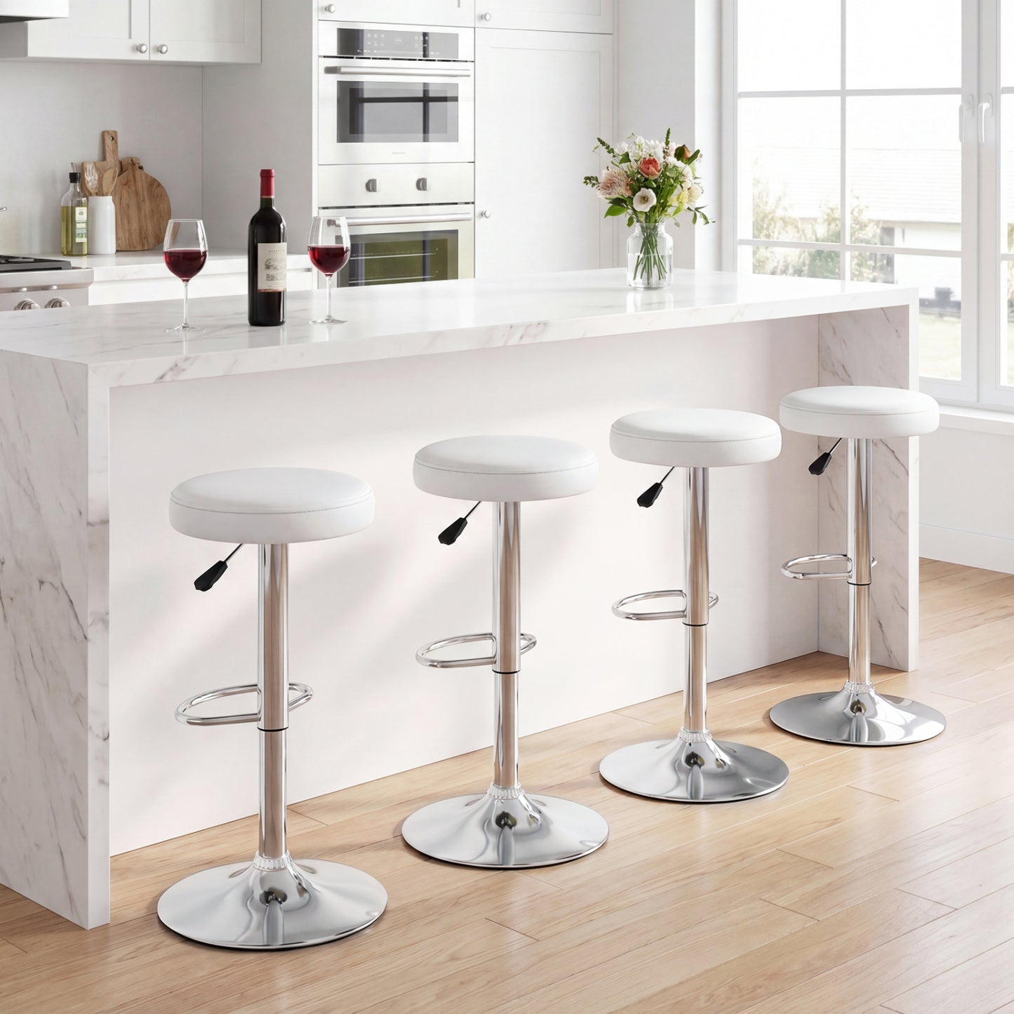 Adjustable Swivel Bar Stool with Footrest, 400 lbs Capacity