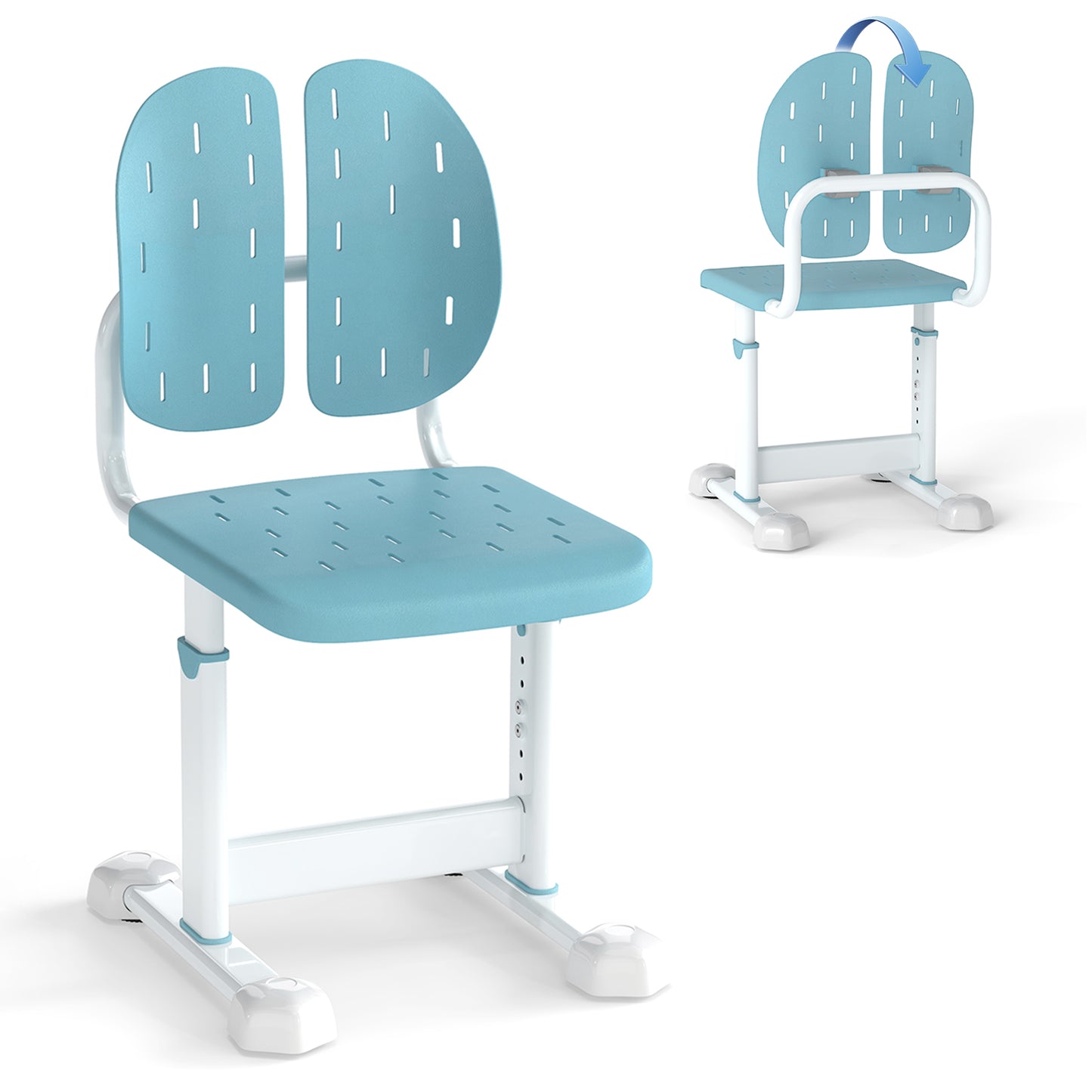 Height-adjustable Kid's Study Chair with Double Back Support and Breathable Seat for 3+ Years Old-Blue