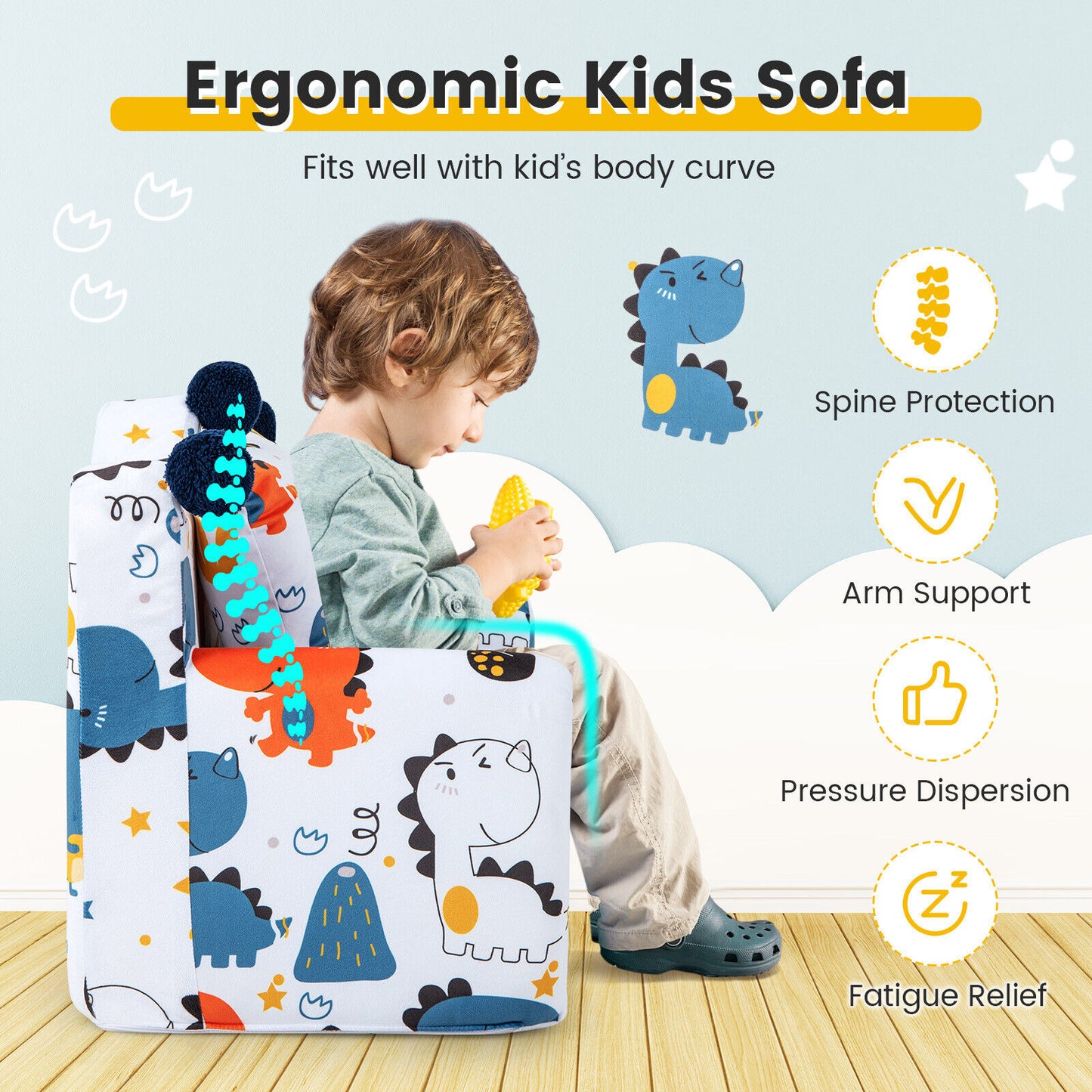 High-density Padding Kids Sofa with Armrest and Extra Pilow