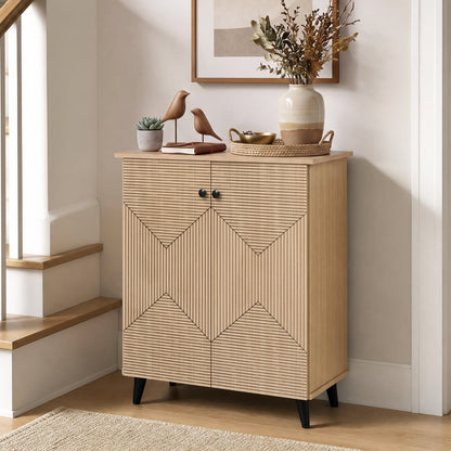2-Door Geometric Shoe Cabinet with Carved Panels