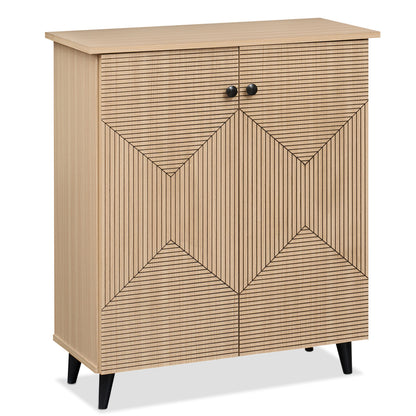 2-Door Geometric Shoe Cabinet with Carved Panels
