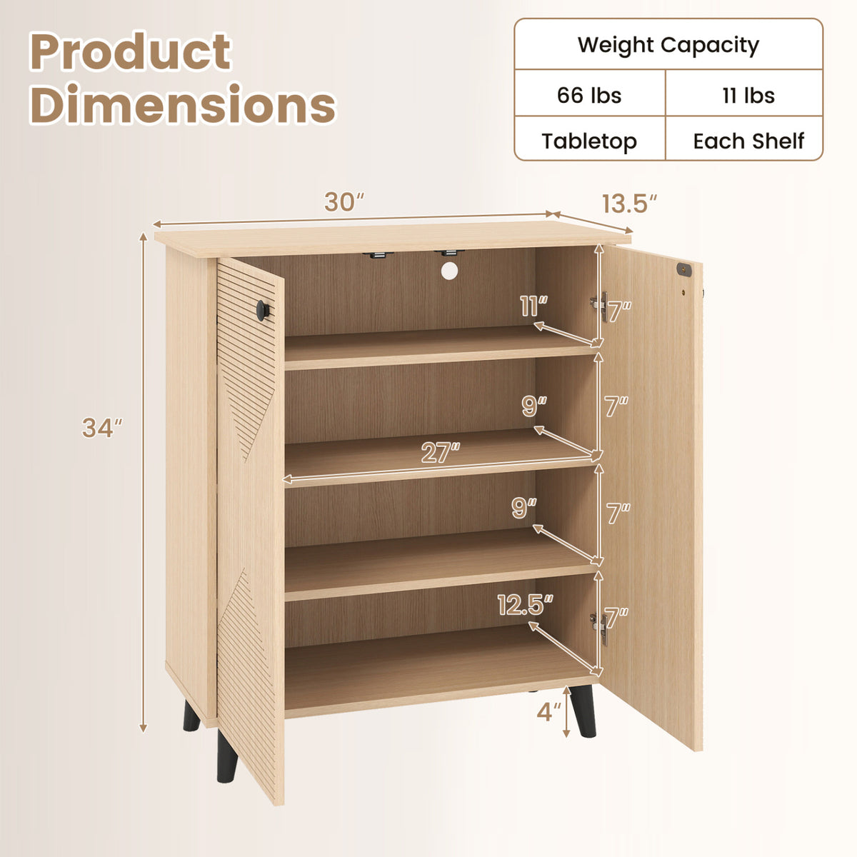 2-Door Geometric Shoe Cabinet with Carved Panels