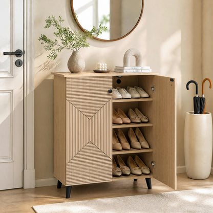 2-Door Geometric Shoe Cabinet with Carved Panels