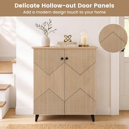 2-Door Geometric Shoe Cabinet with Carved Panels