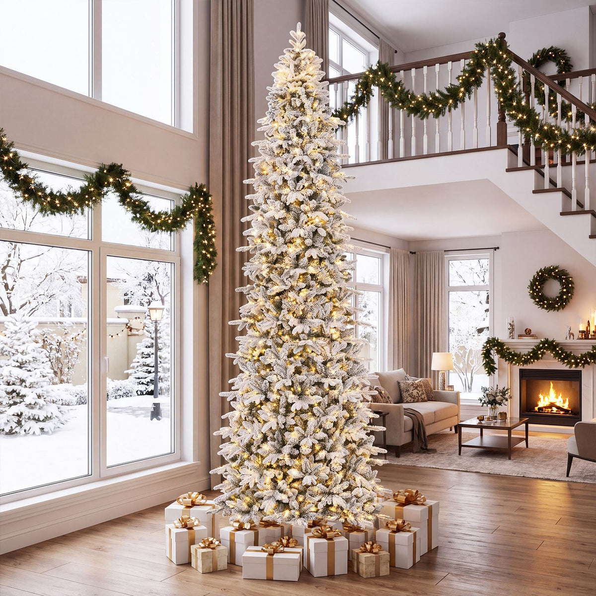 Hinged Artificial Spruce Xmas Tree with 3235/3882 Branch Tips and 1020 Warm White LED Lights