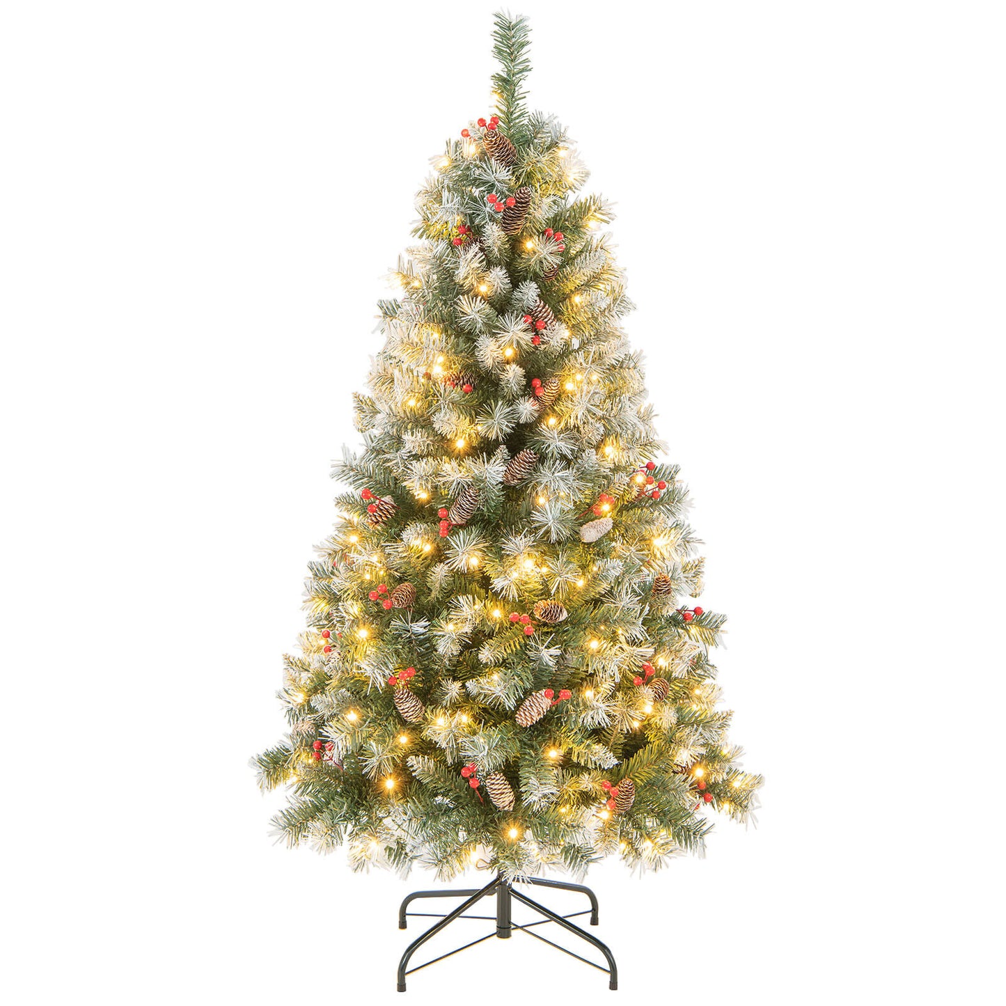 Hinged Christmas Tree with 450 PVC Branch Tips and 200 Warm White LED Lights-5ft - 5Ft