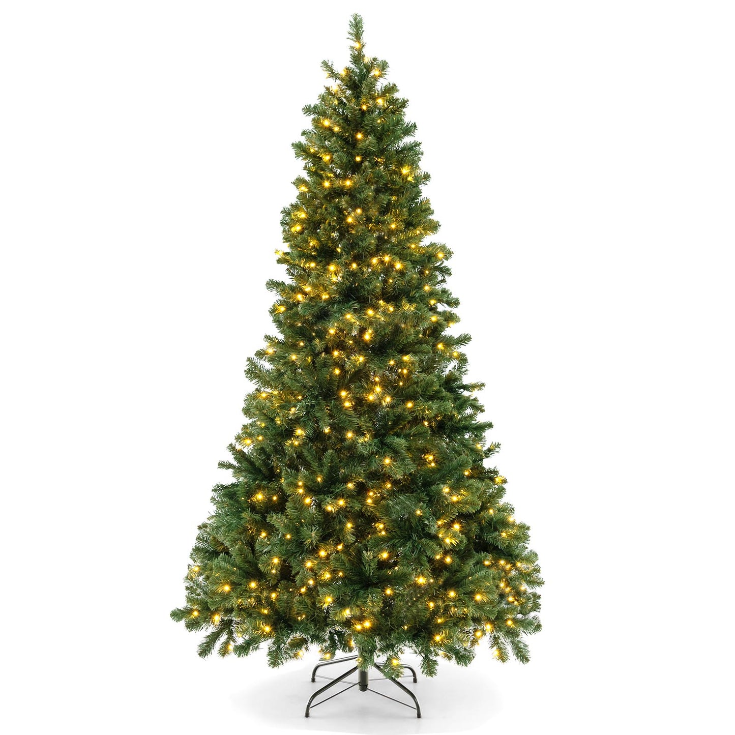 6/7/8 Feet Hinged Christmas Tree with PVC Branch Tips Warm White LED Lights-6 ft - 7 Ft