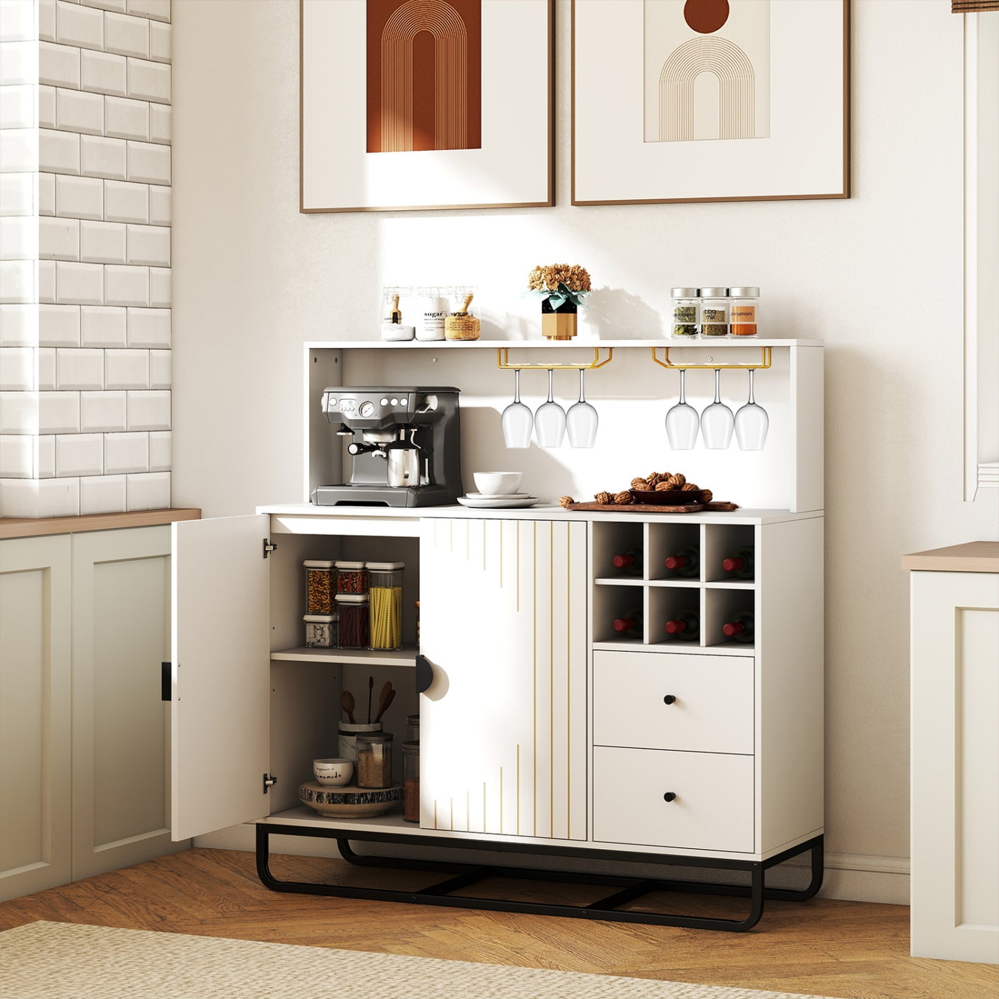 Bar Cabinet with Wine Rack and Glass Holder - 47" Wide