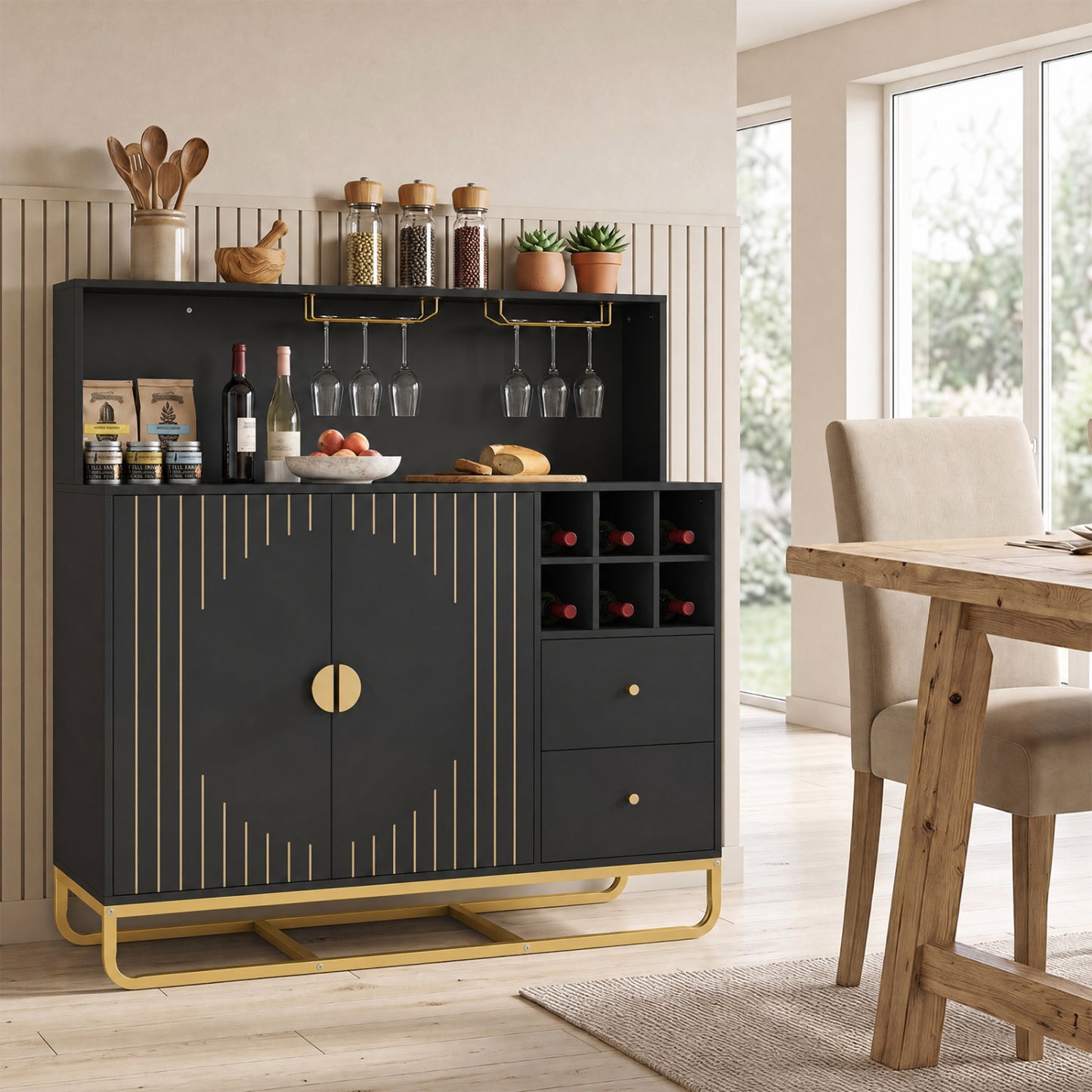 Bar Cabinet with Wine Rack and Glass Holder - 47" Wide